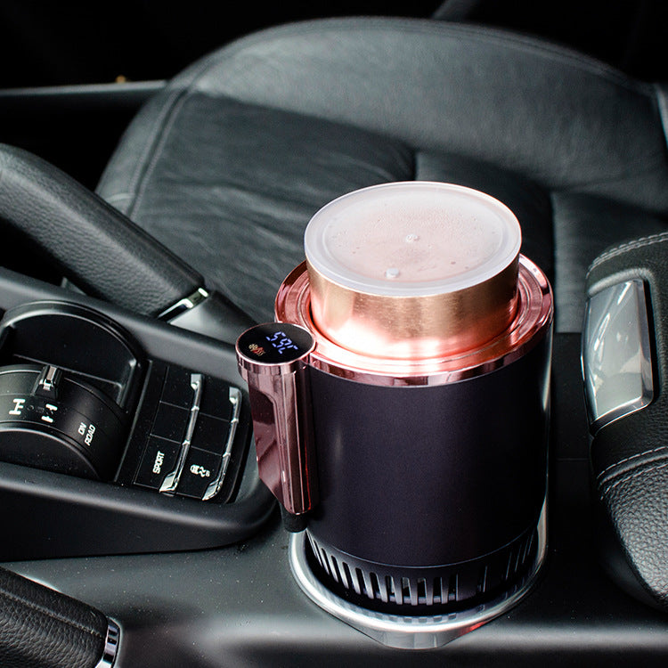 2-in-1 Car Heating and Cooling Cup with Digital Temperature Display - 12V Smart Car Cup Holder and Mini Refrigerator