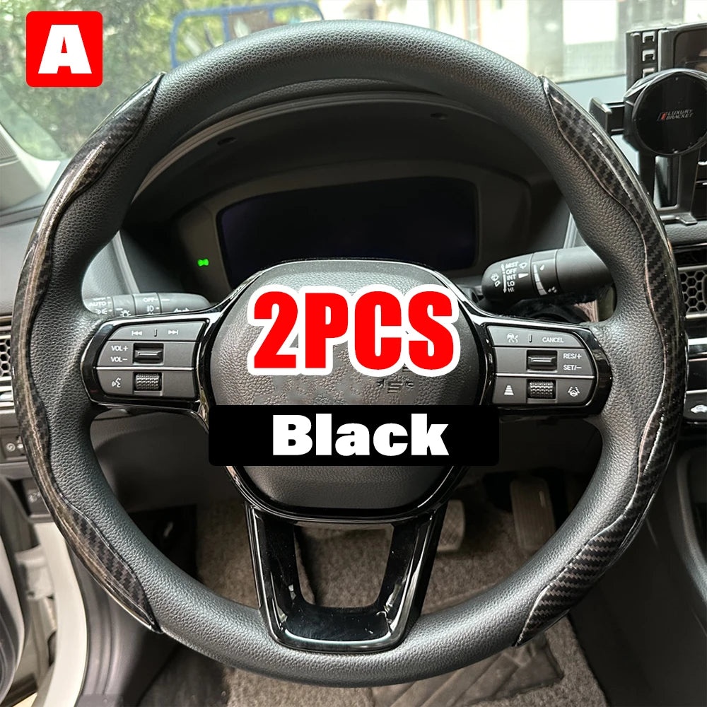 2/3PCS Carbon Fiber Silicone Car Steering Wheel Cover Custom Anti-Skid Booster Cover Auto Accessories 38Cm for Auto Deco 2024