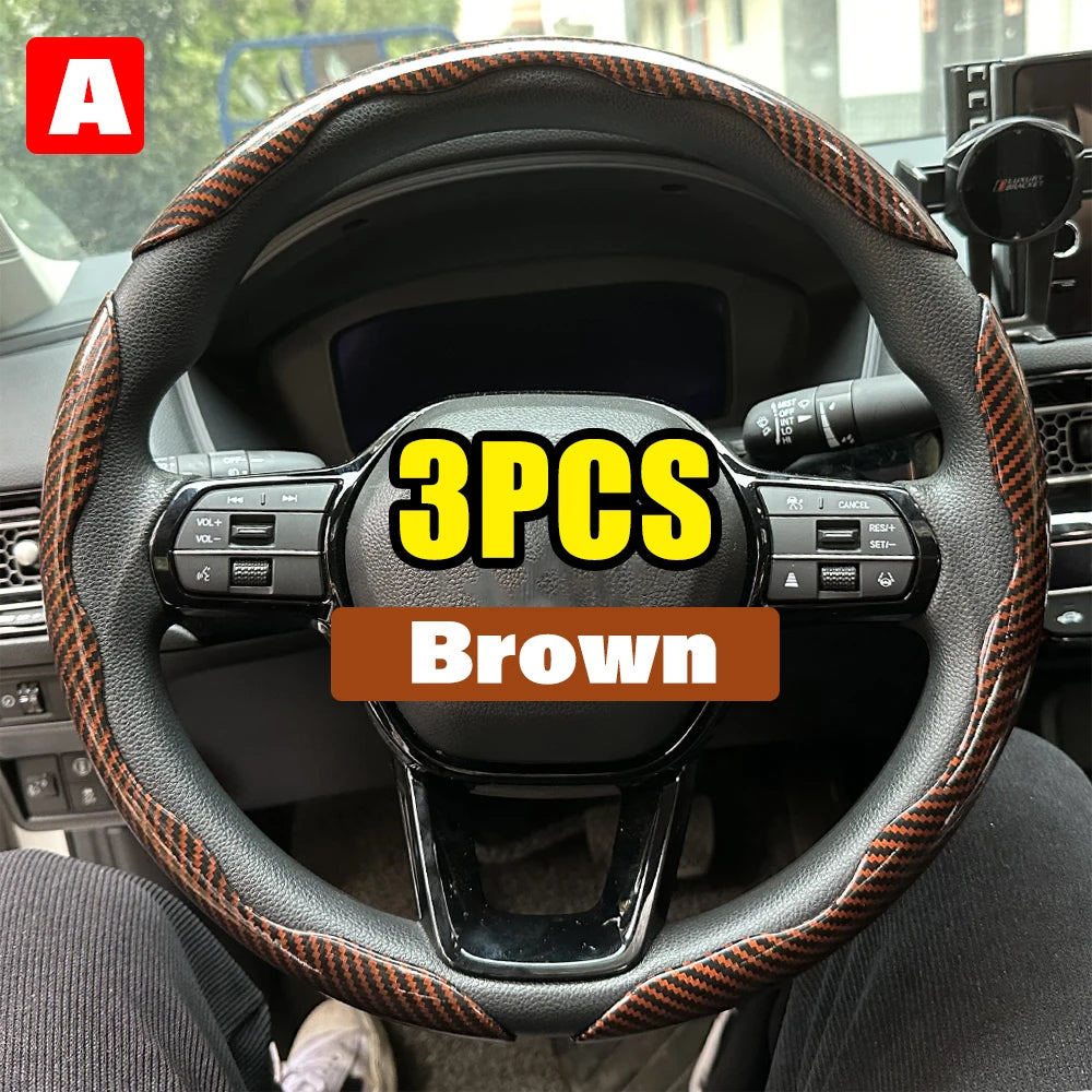 2/3PCS Carbon Fiber Silicone Car Steering Wheel Cover Custom Anti-Skid Booster Cover Auto Accessories 38Cm for Auto Deco 2024