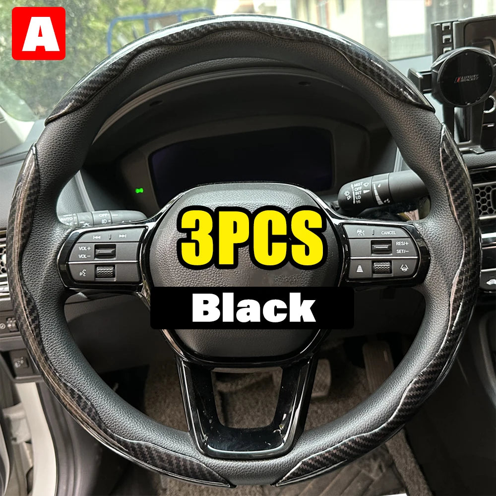 2/3PCS Carbon Fiber Silicone Car Steering Wheel Cover Custom Anti-Skid Booster Cover Auto Accessories 38Cm for Auto Deco 2024