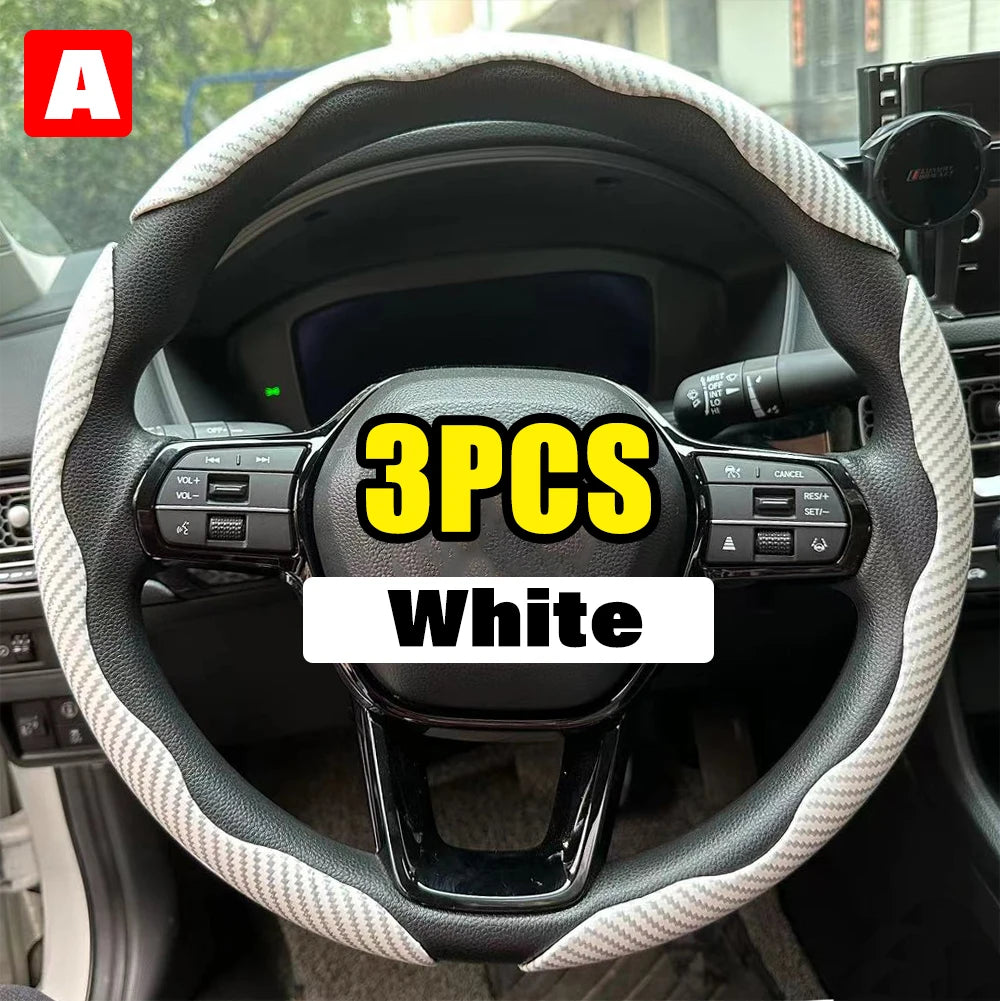 2/3PCS Carbon Fiber Silicone Car Steering Wheel Cover Custom Anti-Skid Booster Cover Auto Accessories 38Cm for Auto Deco 2024