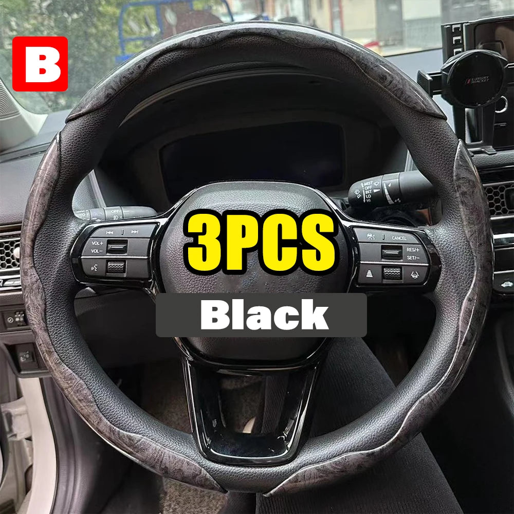 2/3PCS Carbon Fiber Silicone Car Steering Wheel Cover Custom Anti-Skid Booster Cover Auto Accessories 38Cm for Auto Deco 2024