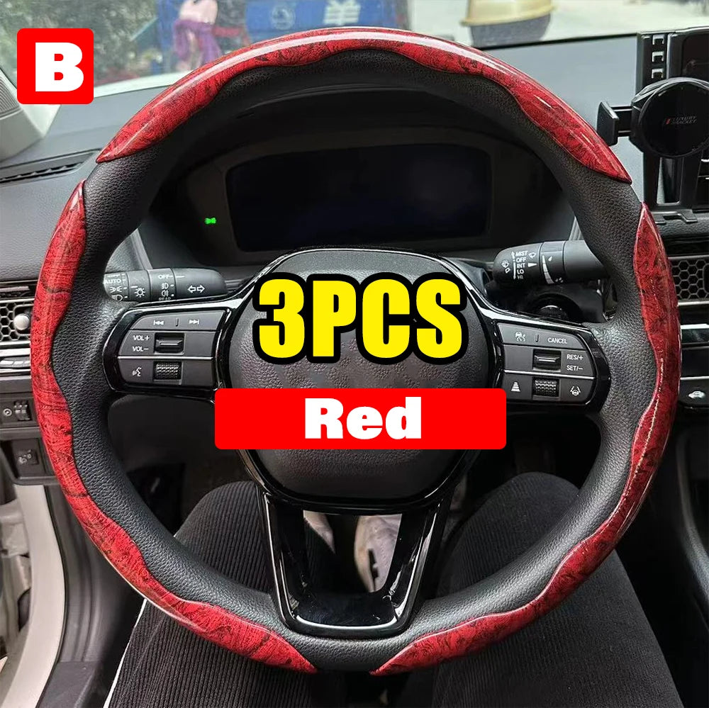 2/3PCS Carbon Fiber Silicone Car Steering Wheel Cover Custom Anti-Skid Booster Cover Auto Accessories 38Cm for Auto Deco 2024