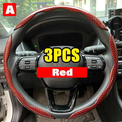 2/3PCS Carbon Fiber Silicone Car Steering Wheel Cover Custom Anti-Skid Booster Cover Auto Accessories 38Cm for Auto Deco 2024