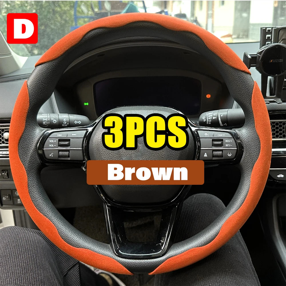 2/3PCS Carbon Fiber Silicone Car Steering Wheel Cover Custom Anti-Skid Booster Cover Auto Accessories 38Cm for Auto Deco 2024