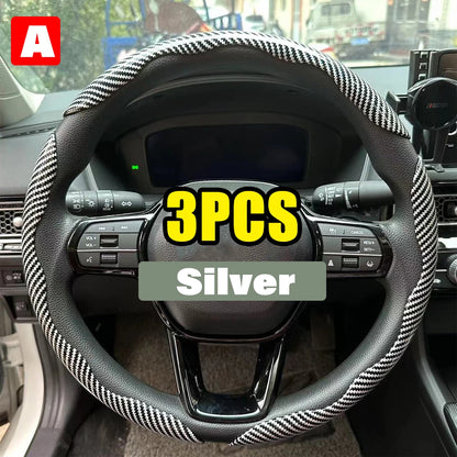 2/3PCS Carbon Fiber Silicone Car Steering Wheel Cover Custom Anti-Skid Booster Cover Auto Accessories 38Cm for Auto Deco 2024