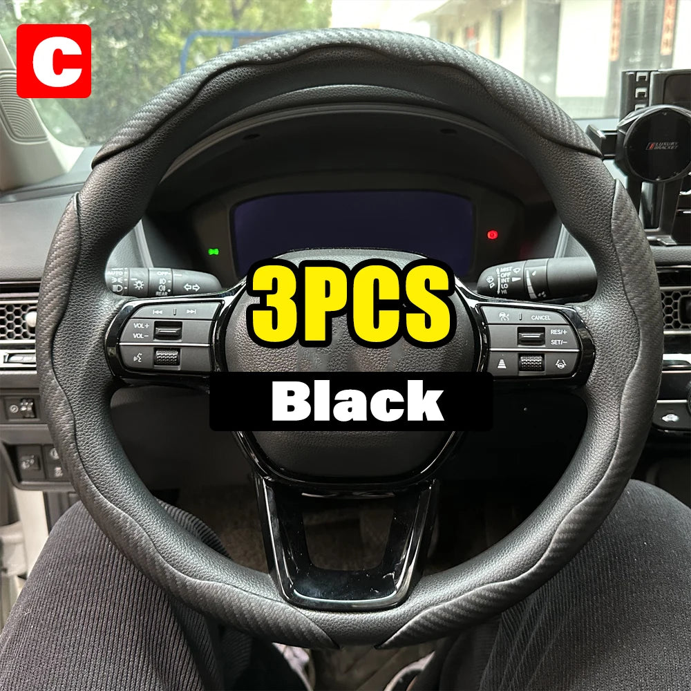 2/3PCS Carbon Fiber Silicone Car Steering Wheel Cover Custom Anti-Skid Booster Cover Auto Accessories 38Cm for Auto Deco 2024