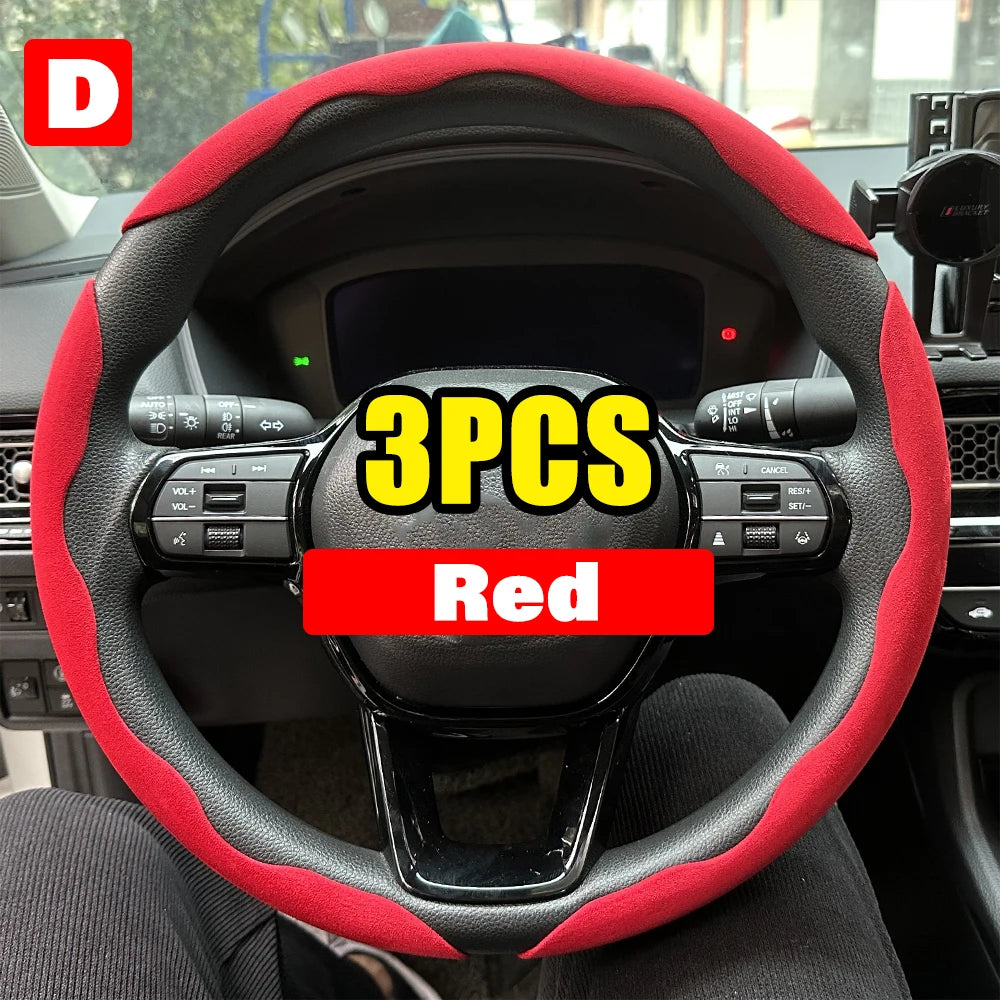 2/3PCS Carbon Fiber Silicone Car Steering Wheel Cover Custom Anti-Skid Booster Cover Auto Accessories 38Cm for Auto Deco 2024