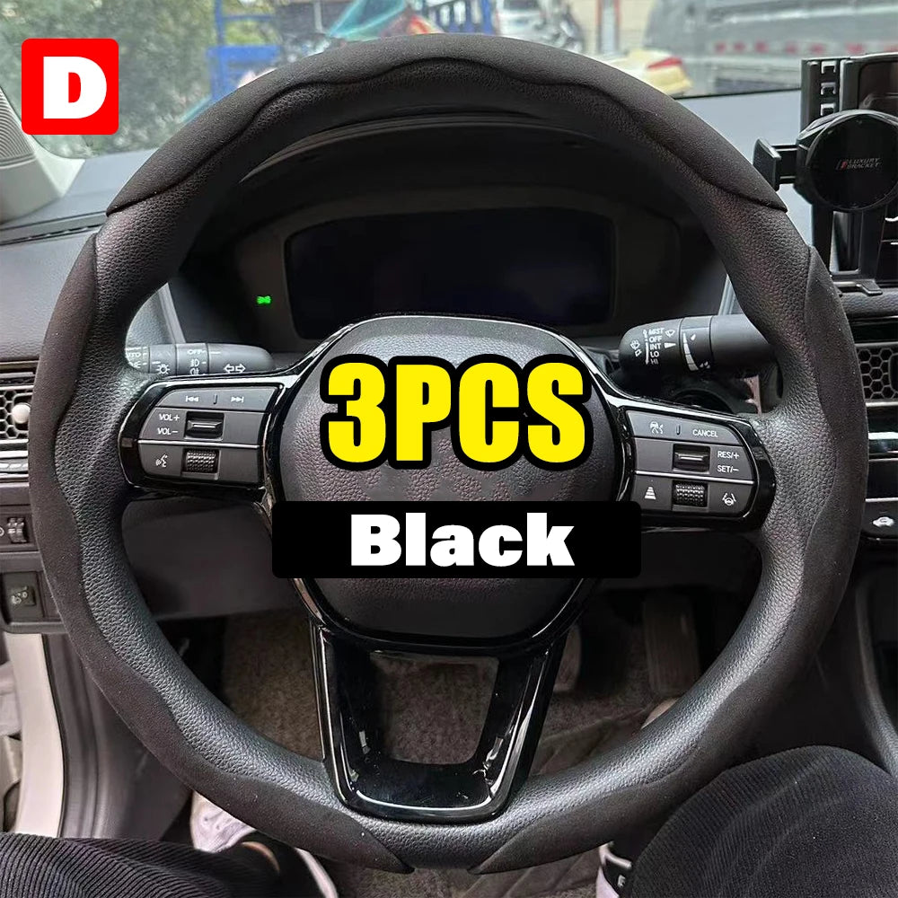 2/3PCS Carbon Fiber Silicone Car Steering Wheel Cover Custom Anti-Skid Booster Cover Auto Accessories 38Cm for Auto Deco 2024