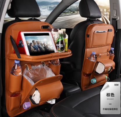 PU Leather Multifunctional Car Storage Bag - Waterproof Seat Back Organizer and Tray for Automotive Interiors