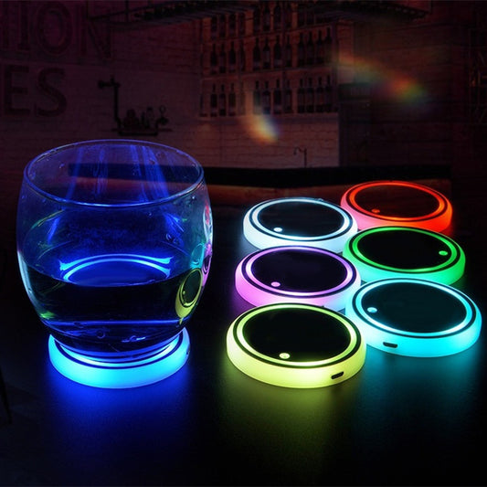 LED Light-Up Coaster with Solar and USB Charging, Non-Slip Design for Car Ambient Lighting